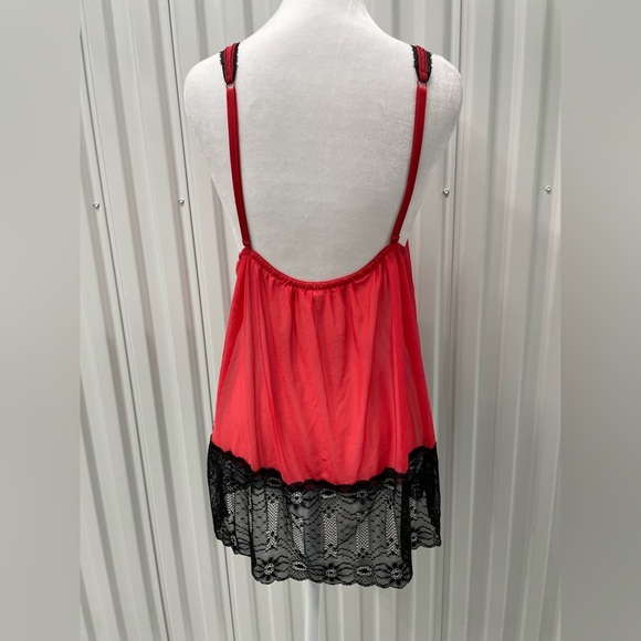 Y2K Red Black Lace Babydoll Slip Medium Sheer Whimsigoth Vamp Goth Romantic VTG - Picture 3 of 7